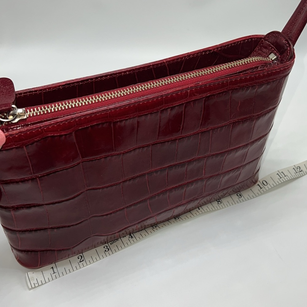 🌹MONSAC SCARLET RED CROCODILE EMBOSSED LEATHER SHOULDER BAG - Picture 14 of 17